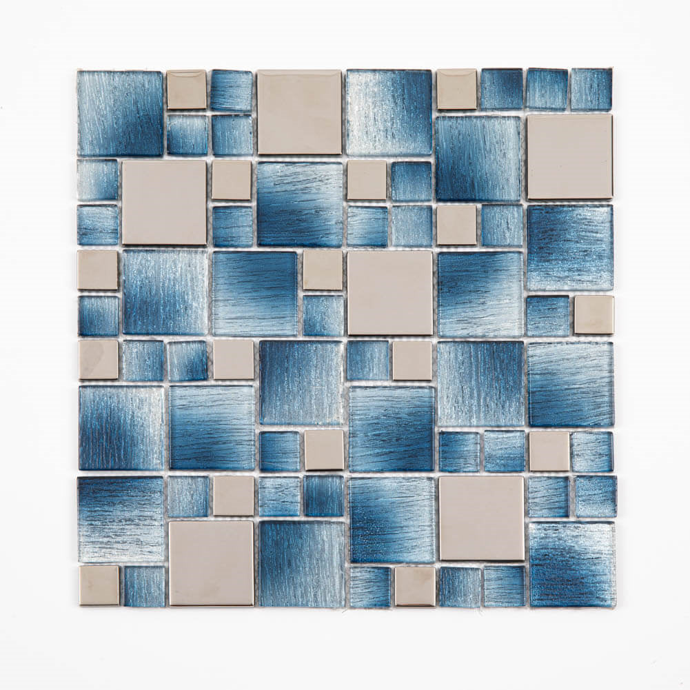 Glass Mosaic Tile Backsplash 11.7 x 11.7 Inch Blue Square(5 Pcs/Box, 4.75 sq.ft.)