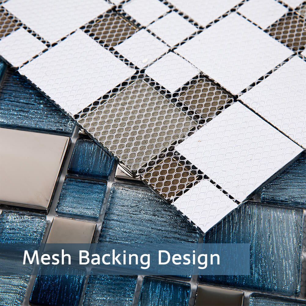 Glass Mosaic Tile Backsplash 11.7 x 11.7 Inch Blue Square(5 Pcs/Box, 4.75 sq.ft.)
