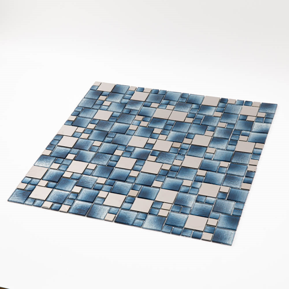 Glass Mosaic Tile Backsplash 11.7 x 11.7 Inch Blue Square(5 Pcs/Box, 4.75 sq.ft.)