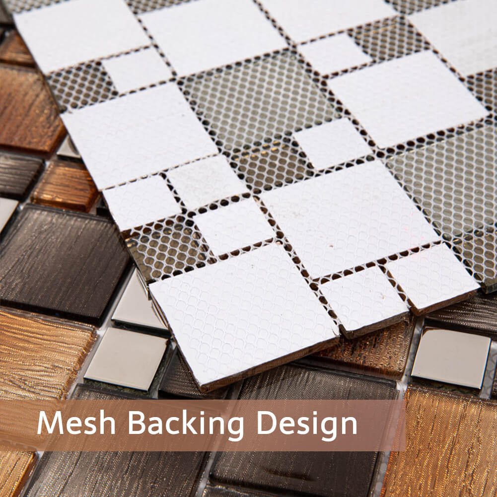 Glass Mosaic Tile Backsplash 11.7 x 11.7 Inch Brown Square(5 Pcs/Box, 4.75 sq.ft.)