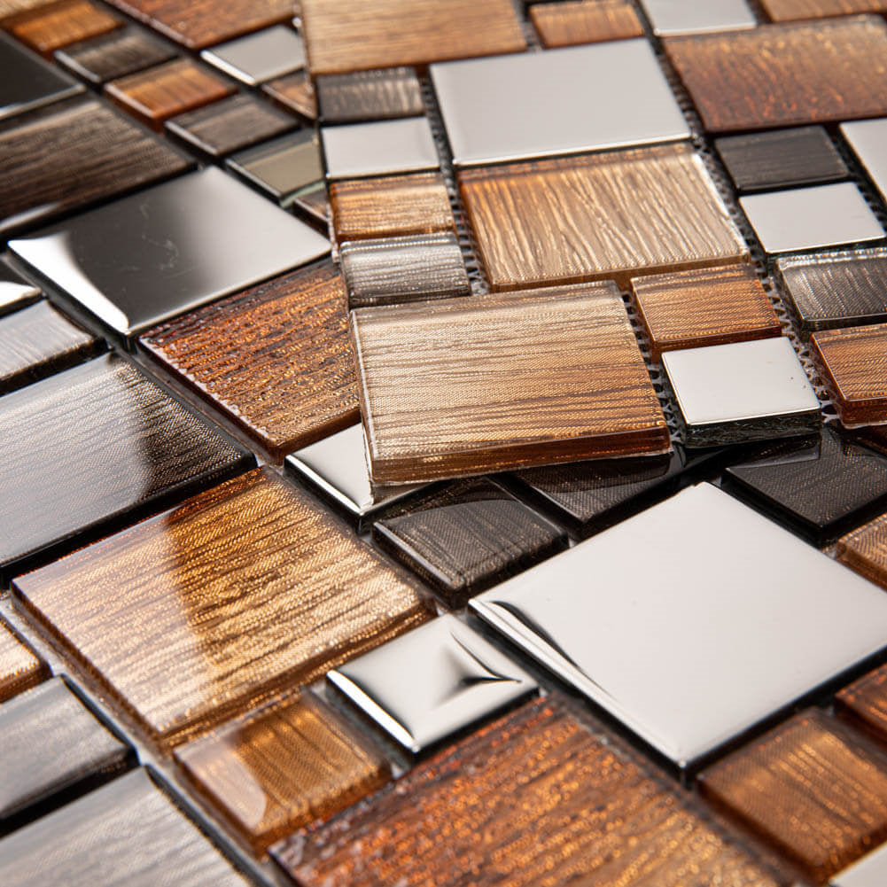 Glass Mosaic Tile Backsplash 11.7 x 11.7 Inch Brown Square(5 Pcs/Box, 4.75 sq.ft.)
