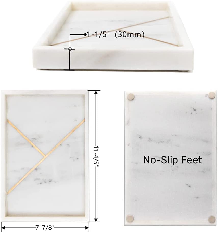 White Marble Tray with Gold Metal 12 x 8 Inch