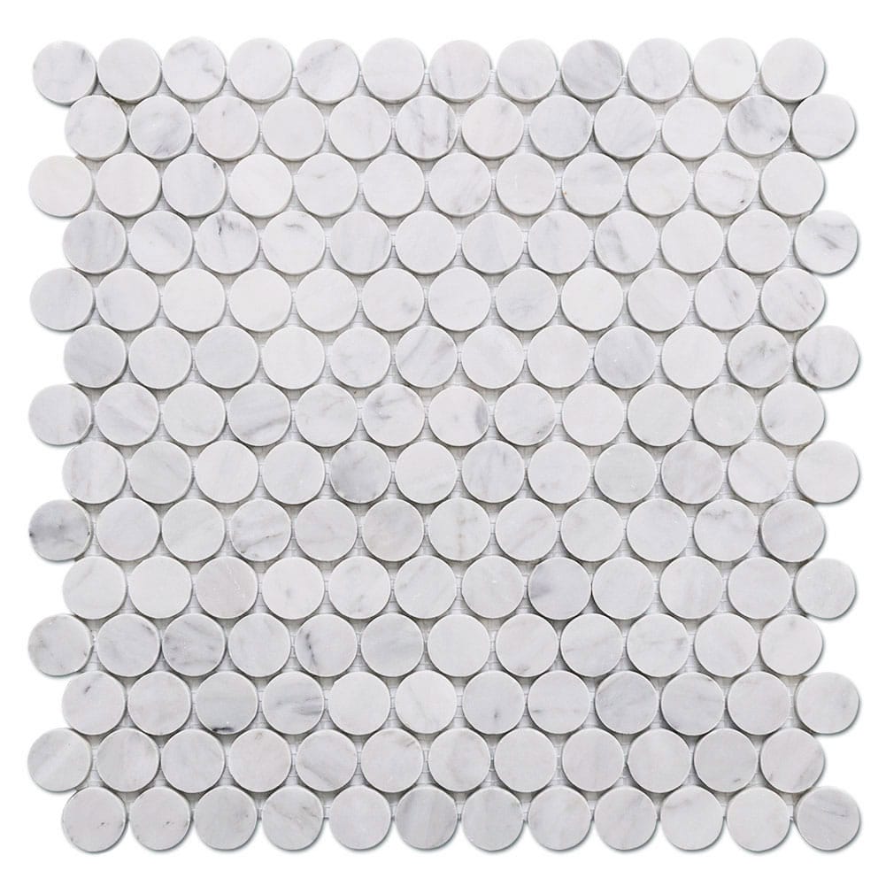 Bianco White Carrara Marble 1 Inch Penny Round Mosaic Tile Polished (5-Pack)