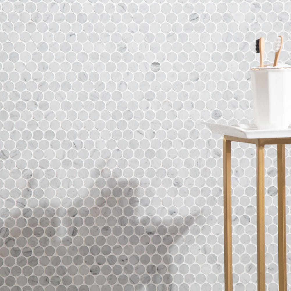 Bianco White Carrara Marble 1 Inch Penny Round Mosaic Tile Polished (5-Pack)