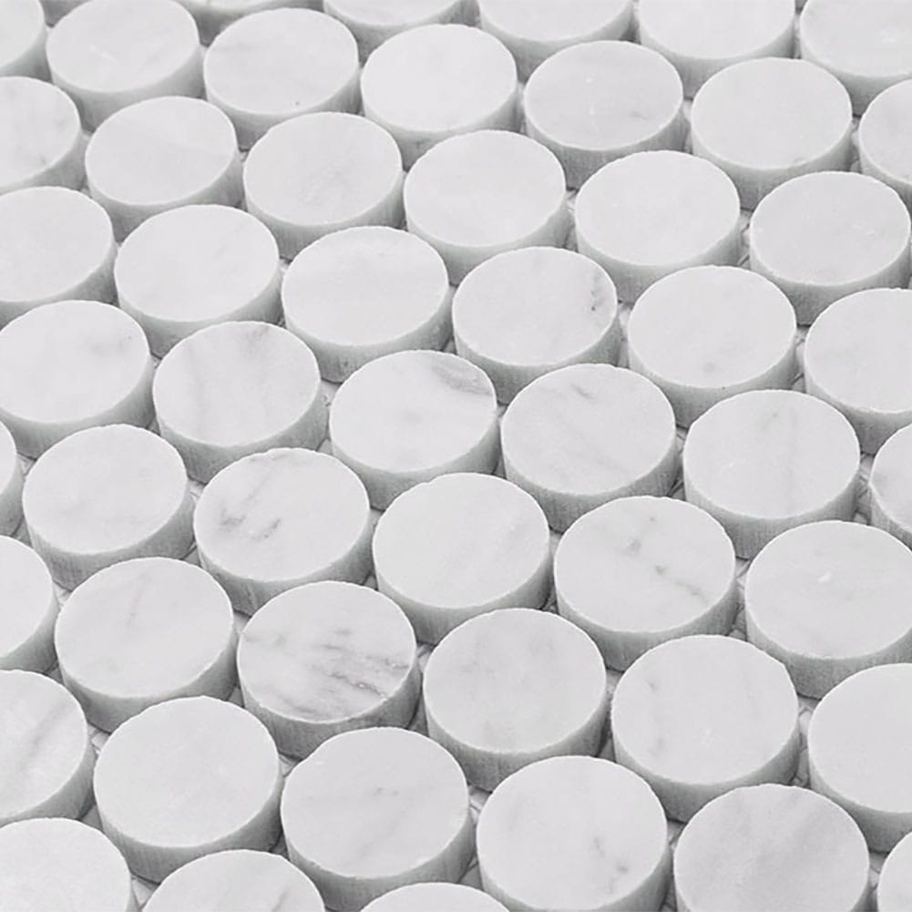 Bianco White Carrara Marble 1 Inch Penny Round Mosaic Tile Polished (5-Pack)