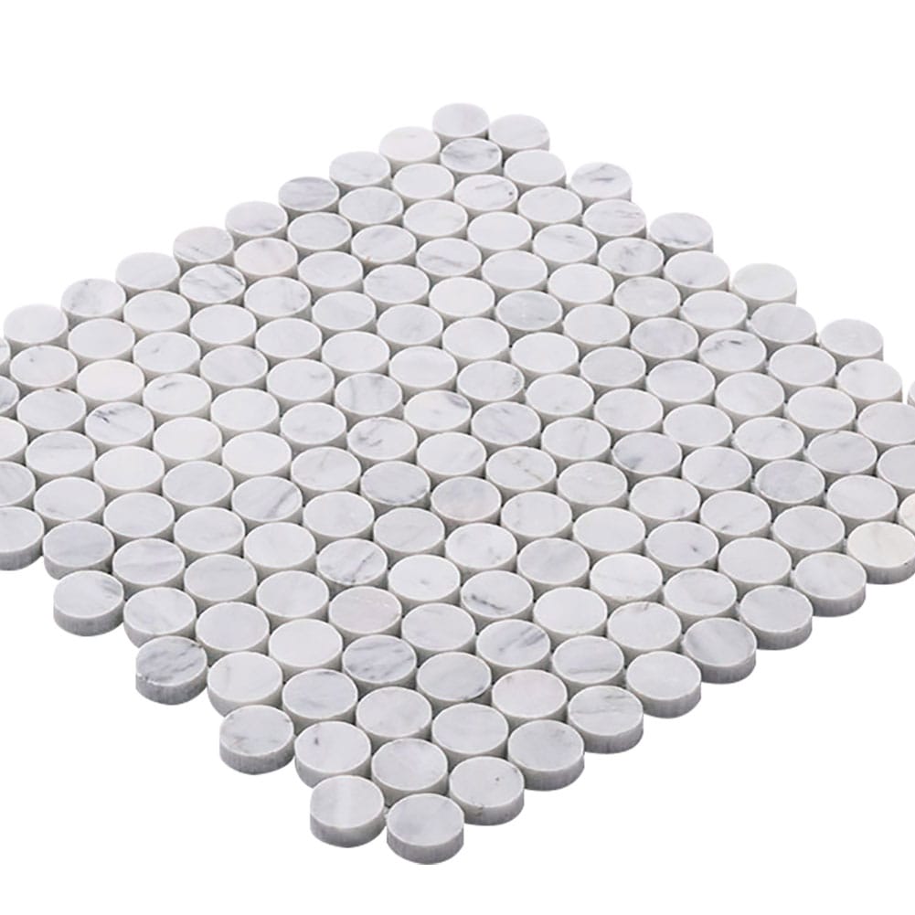 Bianco White Carrara Marble 1 Inch Penny Round Mosaic Tile Polished (5-Pack)