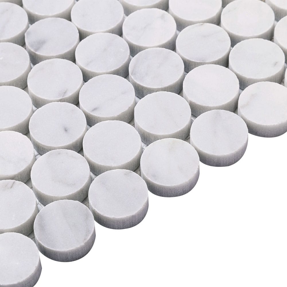 Bianco White Carrara Marble 1 Inch Penny Round Mosaic Tile Polished (5-Pack)