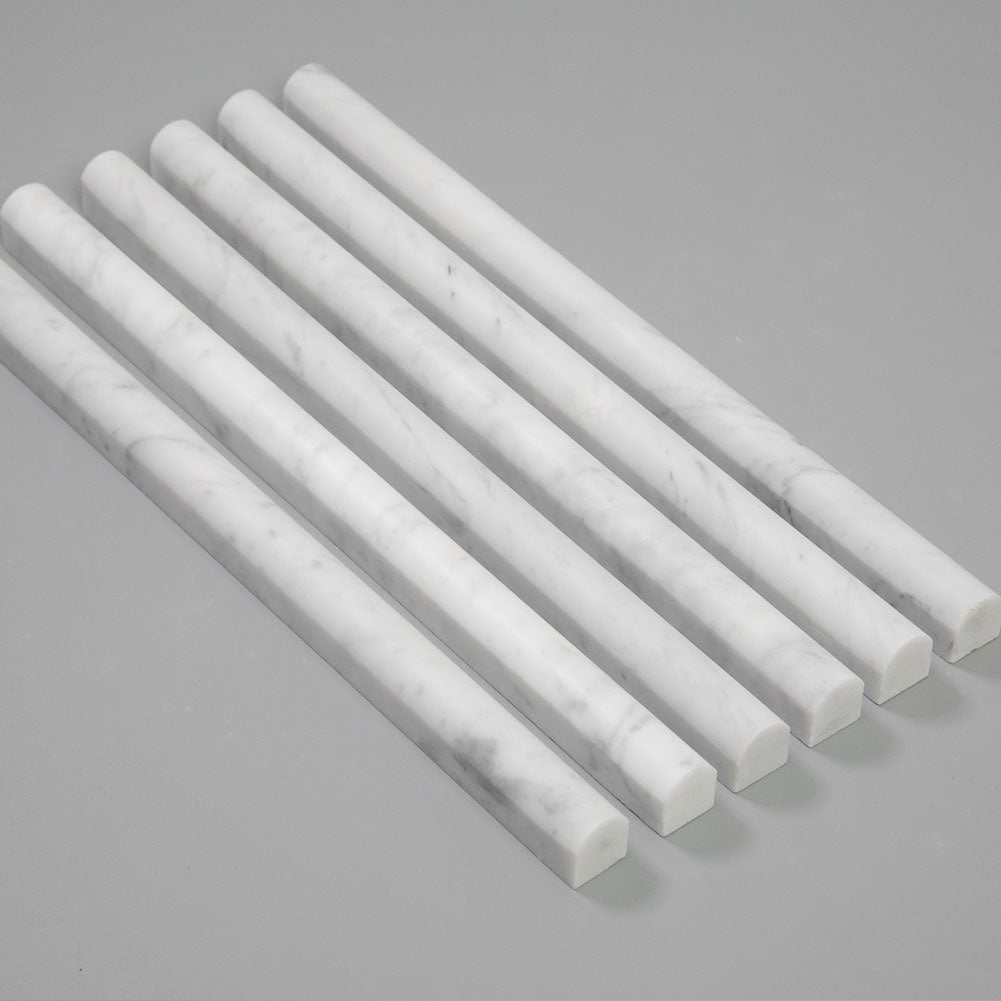 Bianco White Carrara Marble Pencil Liner 3/4 x 12 Inch Honed (15-Pack)