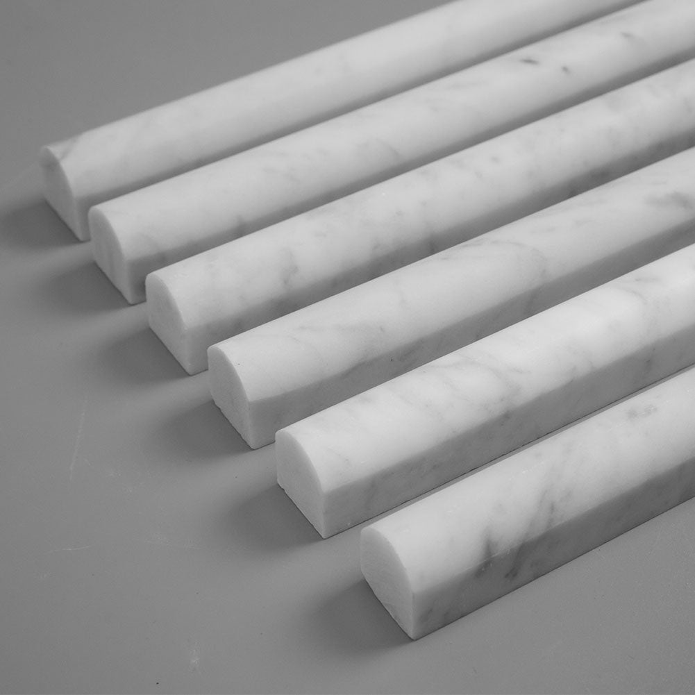 Bianco White Carrara Marble Pencil Liner 3/4 x 12 Inch Honed (15-Pack)
