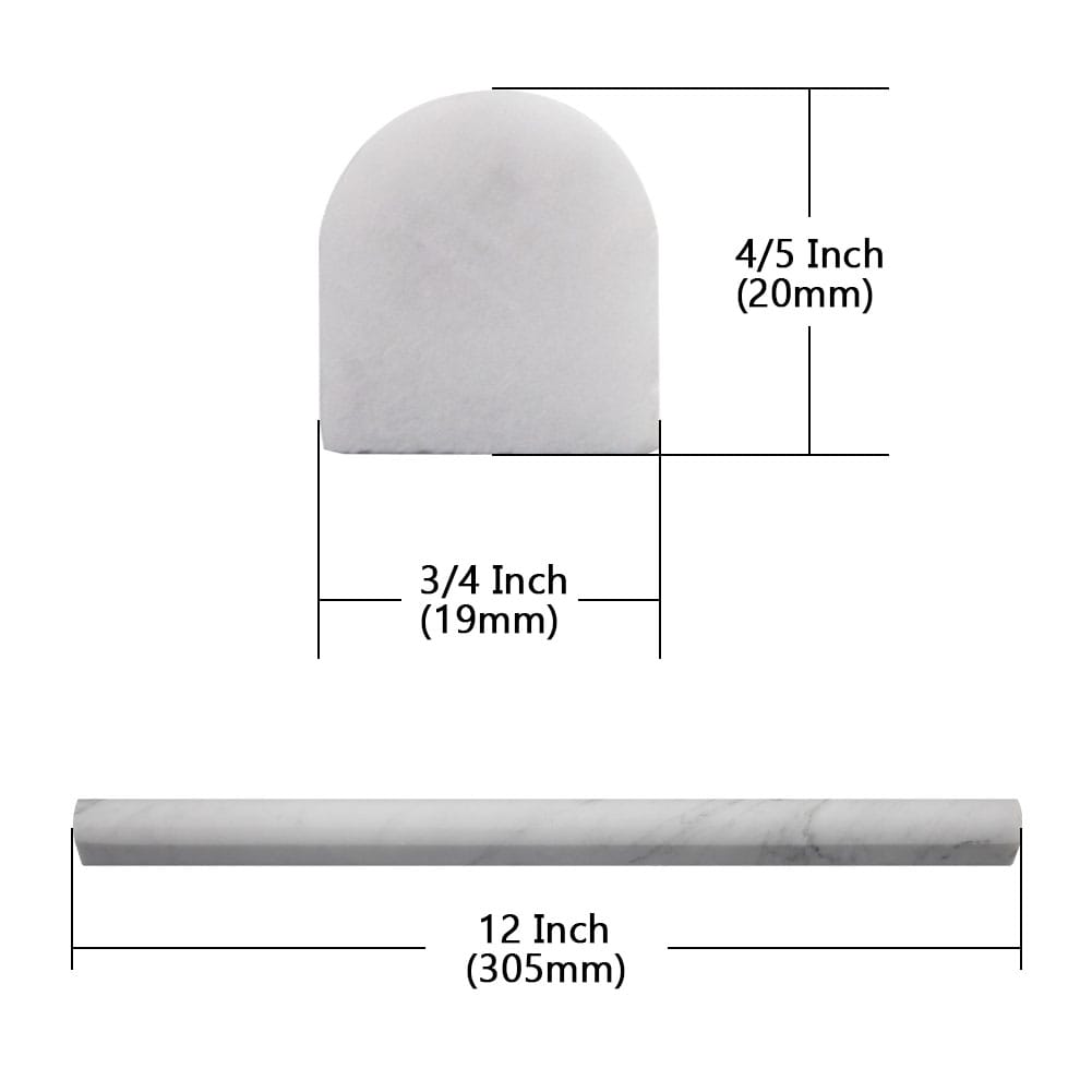 Bianco White Carrara Marble Pencil Liner 3/4 x 12 Inch Honed (15-Pack)