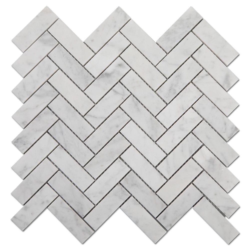 Bianco White Carrara Marble 1 x 3 Herringbone Mosaic Tile Honed (5-Pack)