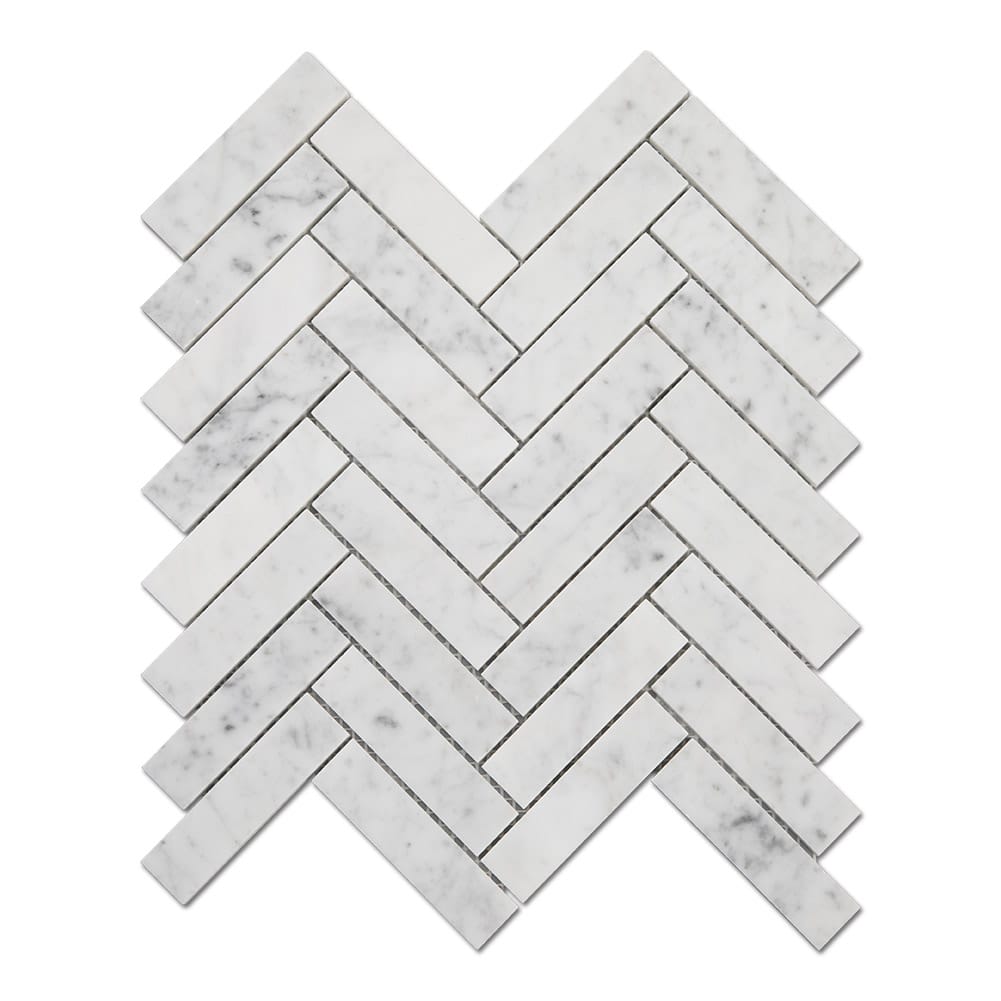 Bianco White Carrara Marble 1 x 4 Herringbone Mosaic Tile Polished (5-Pack)