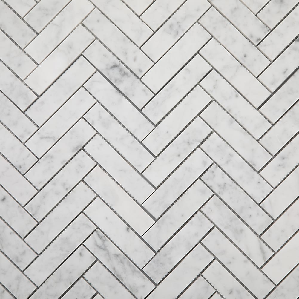 Bianco White Carrara Marble 1 x 4 Herringbone Mosaic Tile Polished (5-Pack)