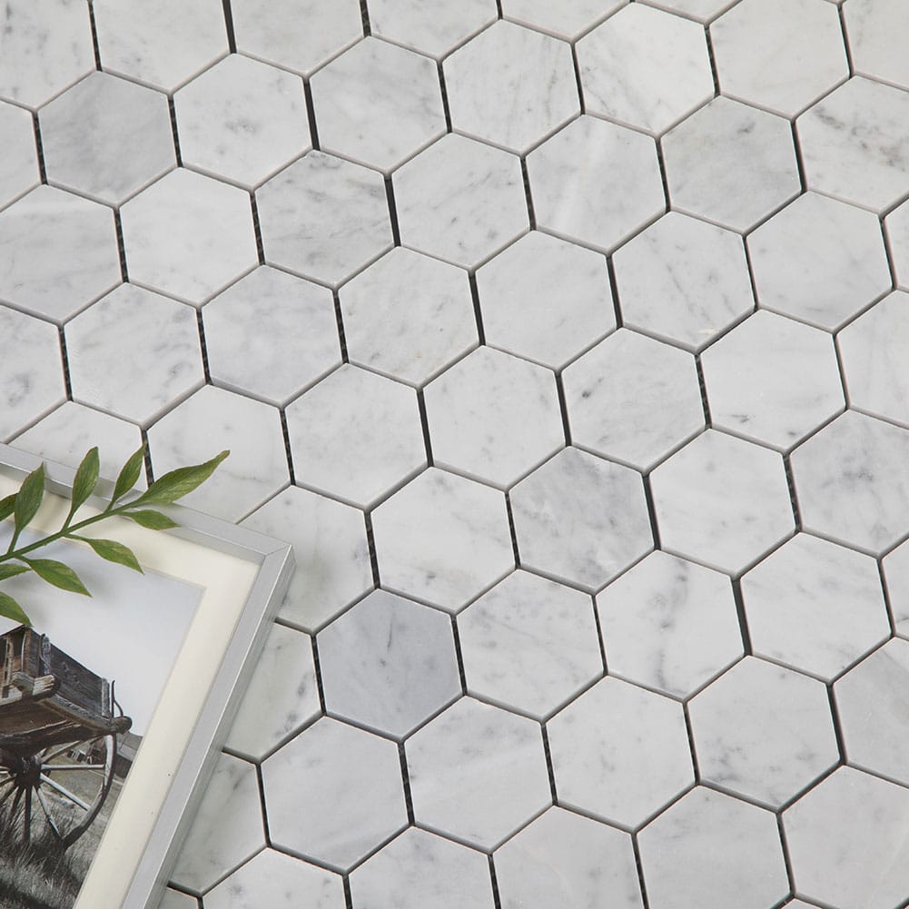 Bianco White Carrara Marble 2 Inch Hexagon Mosaic Tile Honed (5-Pack)