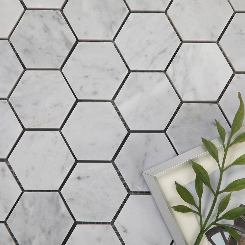 Bianco White Carrara Marble 2 Inch Hexagon Mosaic Tile Honed (5-Pack)