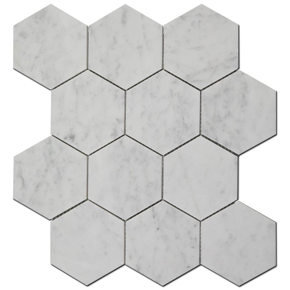 Bianco White Carrara Marble 4 Inch Hexagon Mosaic Tile Honed (5-Pack)