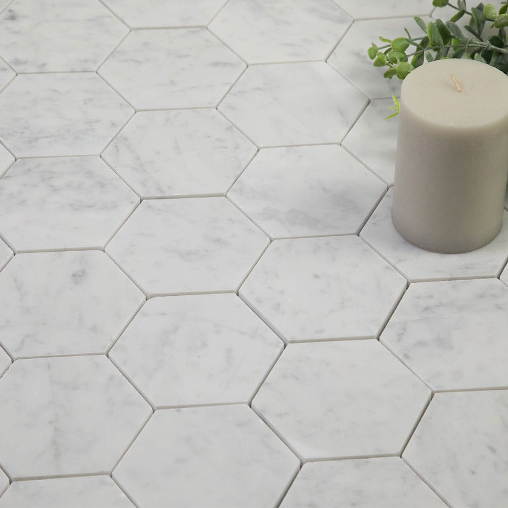 Bianco White Carrara Marble 4 Inch Hexagon Mosaic Tile Honed (5-Pack)