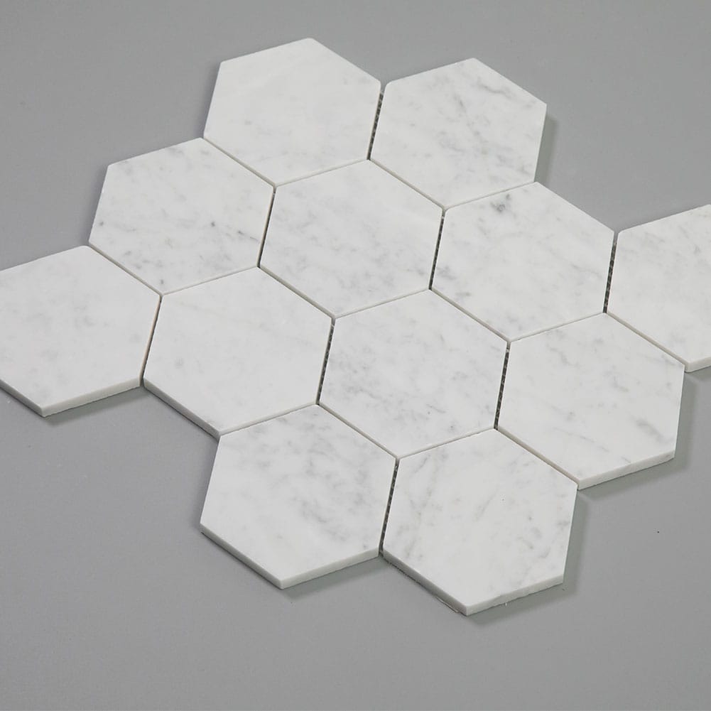 Bianco White Carrara Marble 4 Inch Hexagon Mosaic Tile Honed (5-Pack)