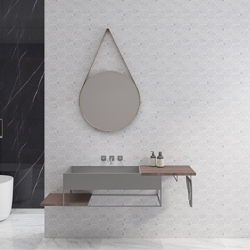 Bianco White Carrara Marble 4 Inch Hexagon Mosaic Tile Honed (5-Pack)