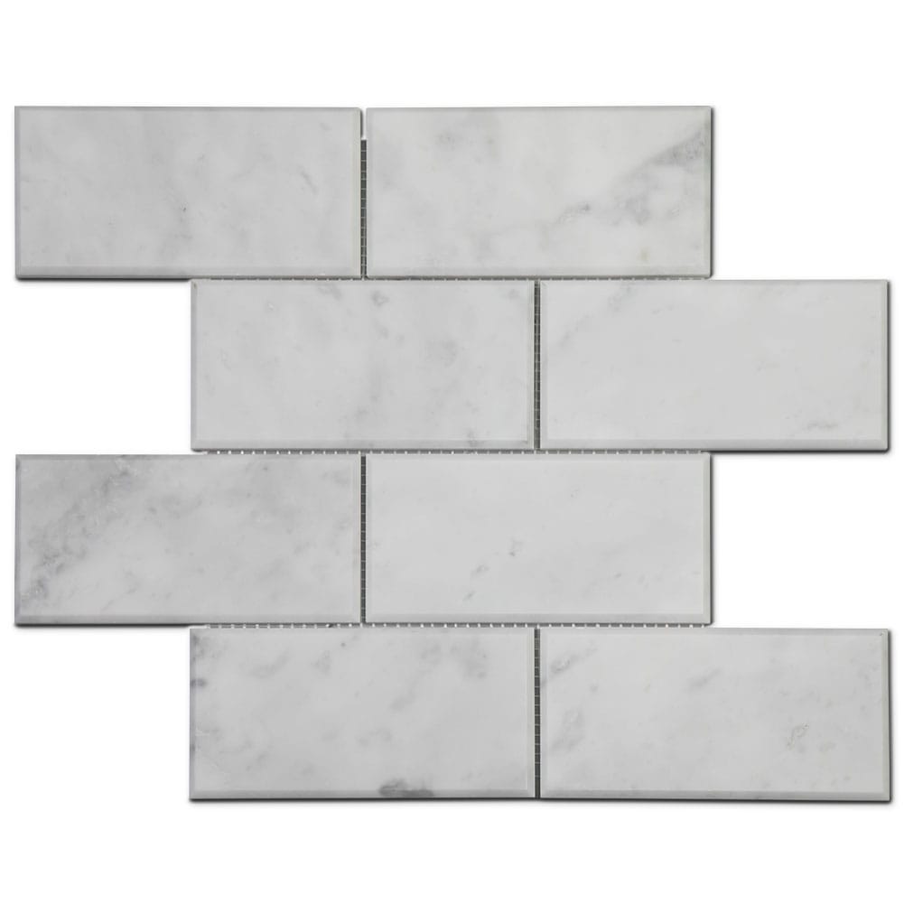 Bianco White Carrara Marble 3 x 6 Brick Subway Mosaic Tile Polished with Beveled Edge (5-Pack)