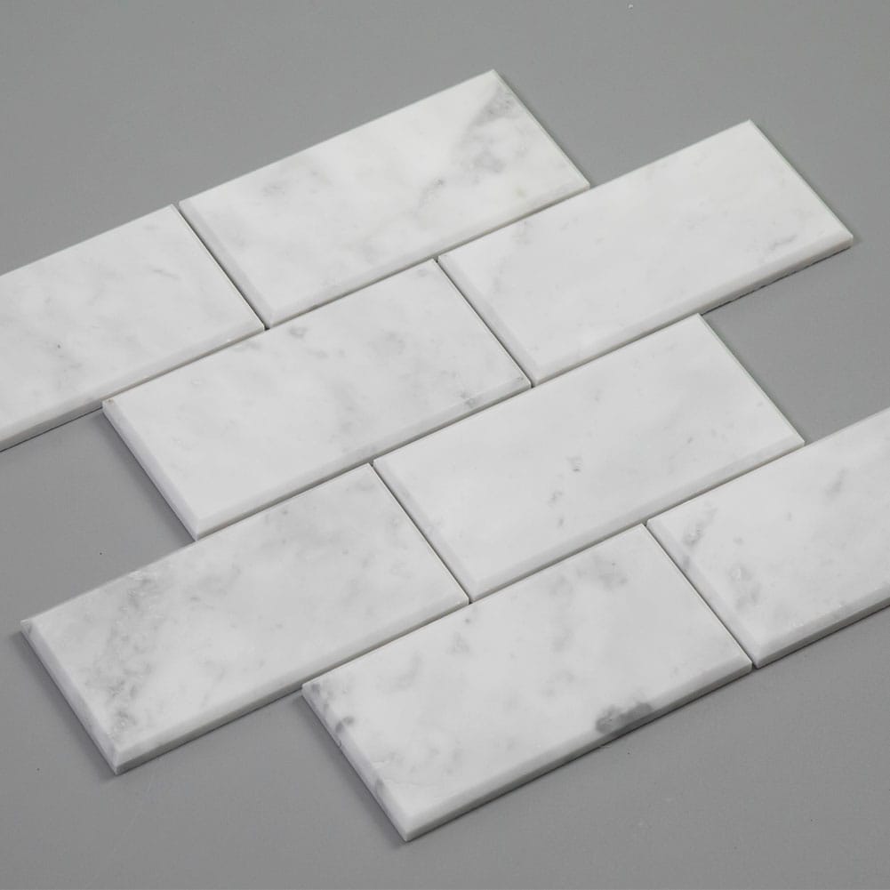 Bianco White Carrara Marble 3 x 6 Brick Subway Mosaic Tile Polished with Beveled Edge (5-Pack)