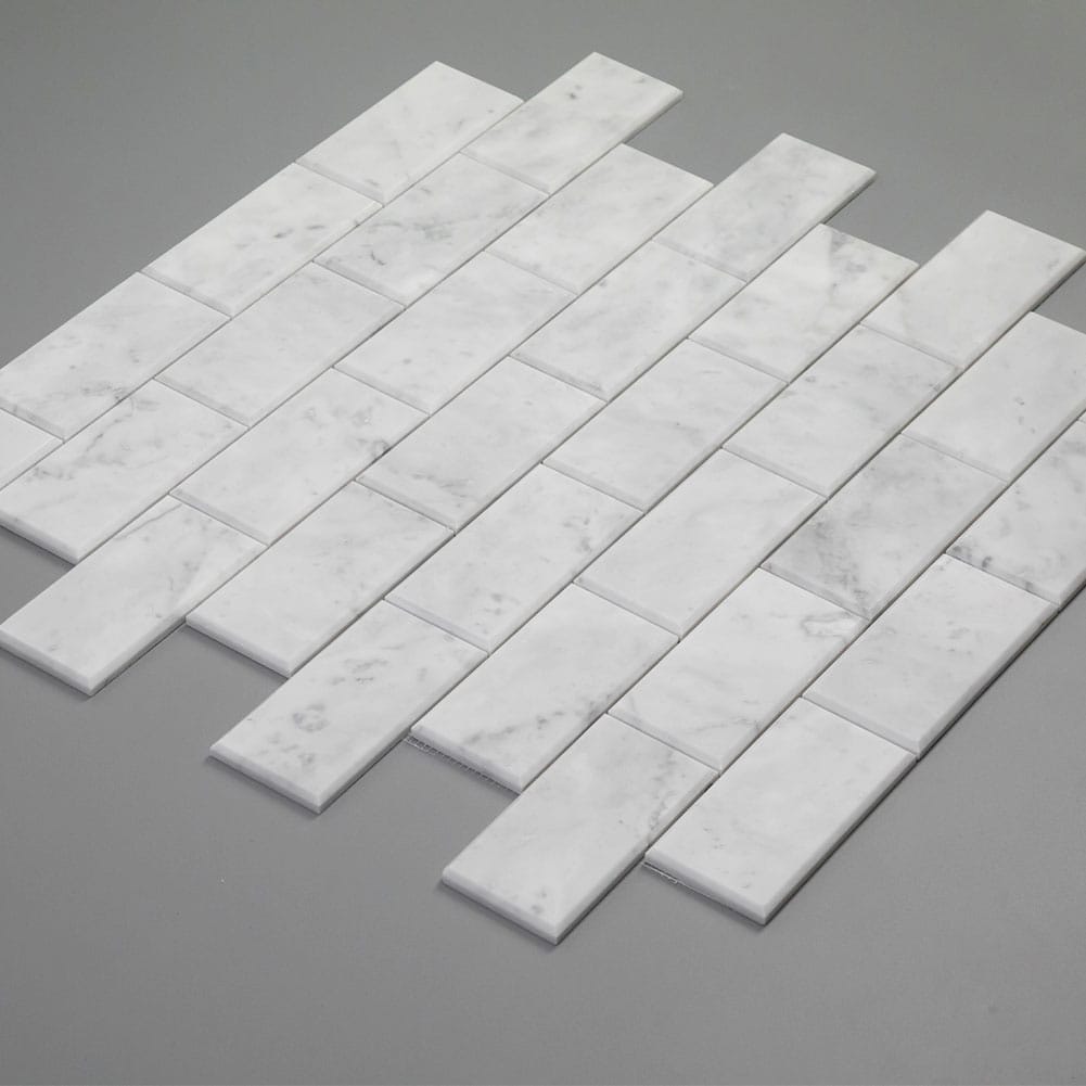 Bianco White Carrara Marble 3 x 6 Brick Subway Mosaic Tile Polished with Beveled Edge (5-Pack)
