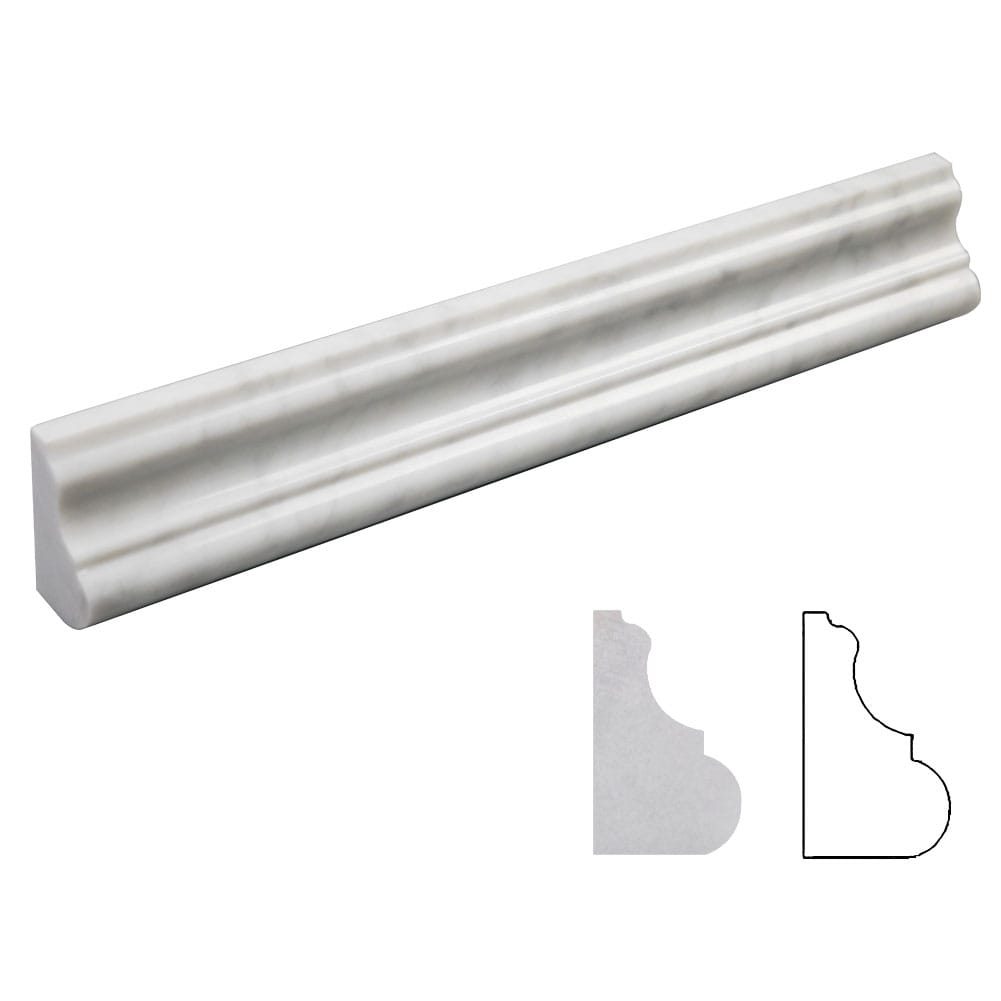 Bianco White Carrara Marble Chair Rail Trim Molding 2 x 12 Inch Polished (8-Pack)