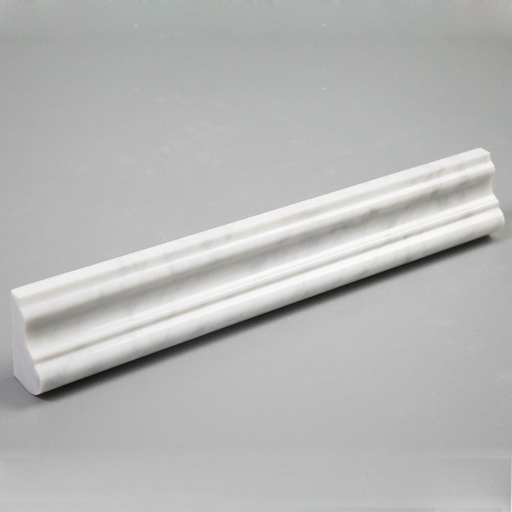 Bianco White Carrara Marble Chair Rail Trim Molding 2 x 12 Inch Polished (8-Pack)