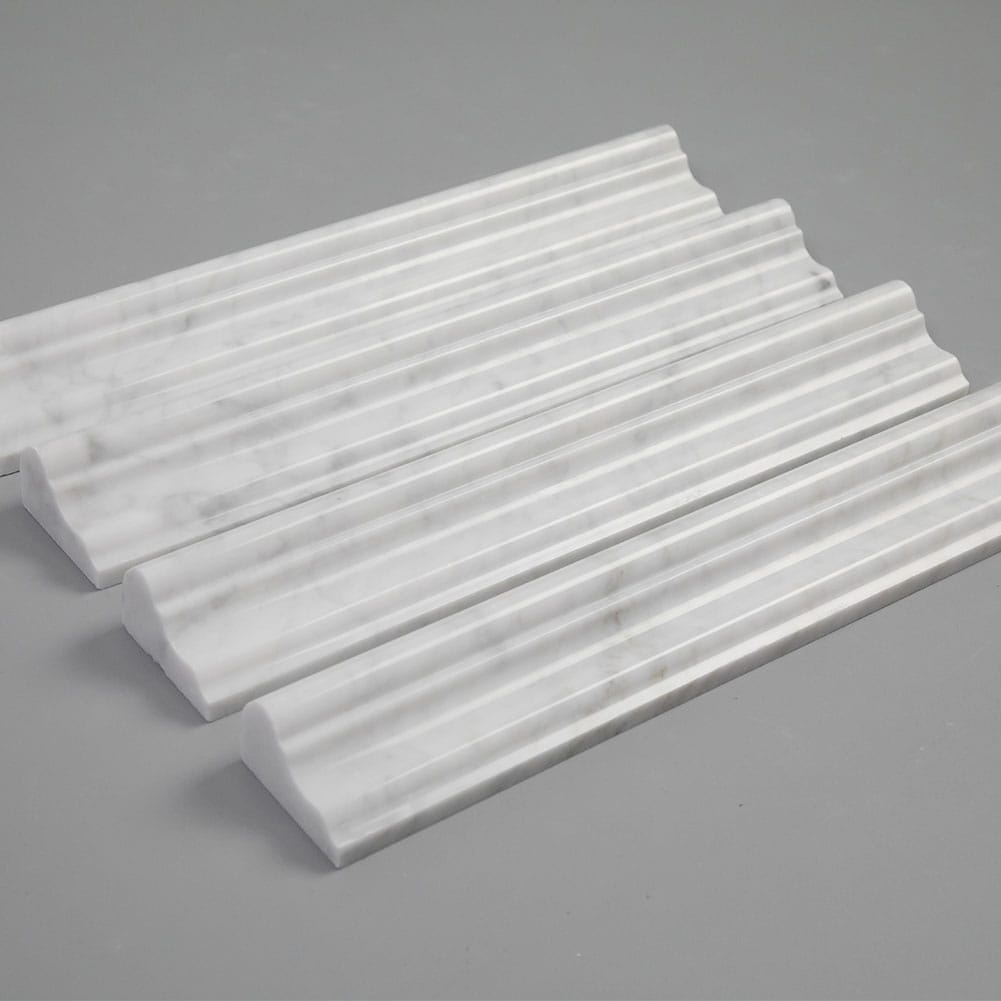 Bianco White Carrara Marble Chair Rail Trim Molding 2 x 12 Inch Polished (8-Pack)