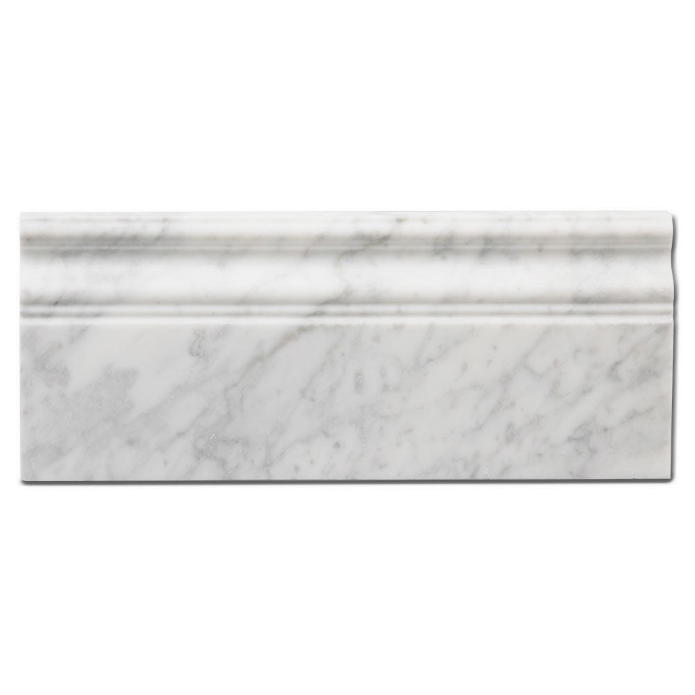 Bianco White Carrara Marble Baseboard Trim Molding Honed (4-Pack)