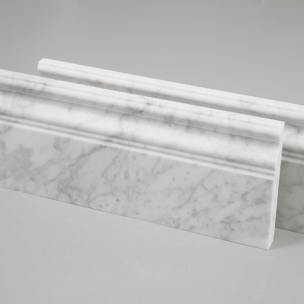 Bianco White Carrara Marble Baseboard Trim Molding Honed (4-Pack)