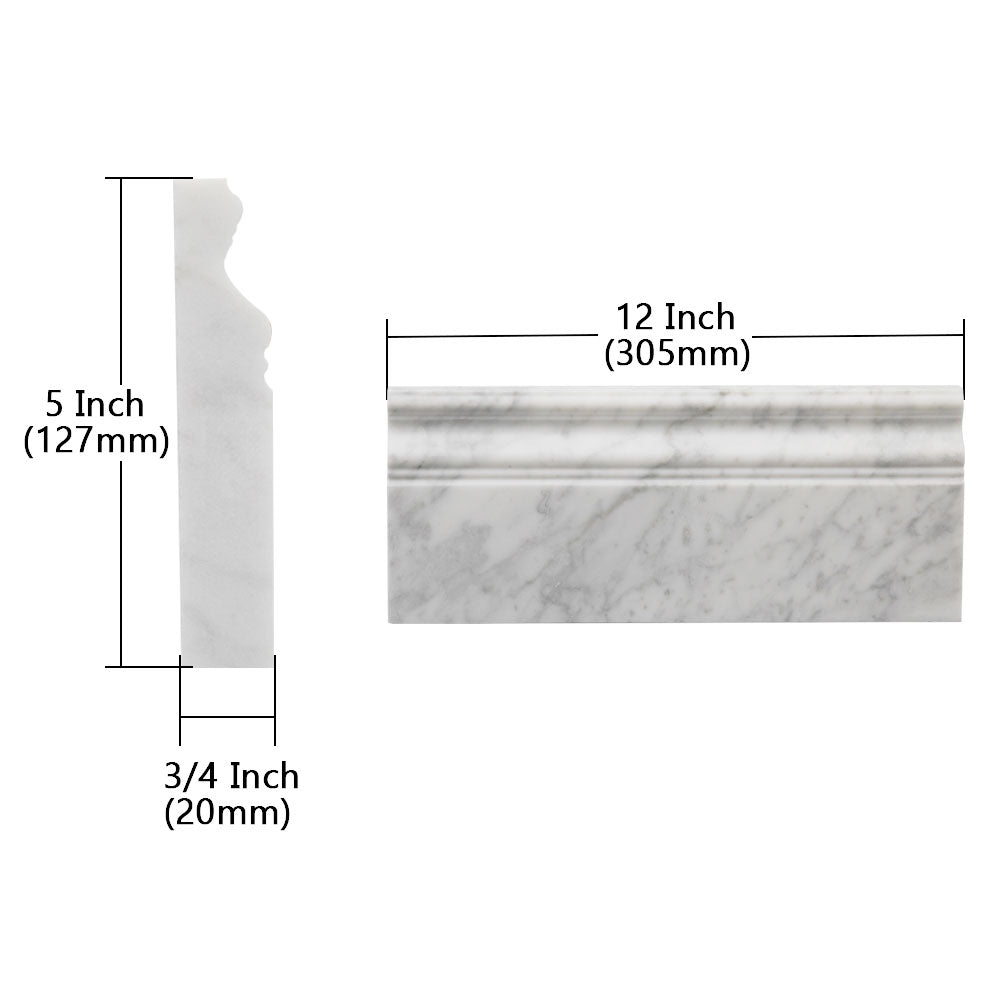 Bianco White Carrara Marble Baseboard Trim Molding Honed (4-Pack)