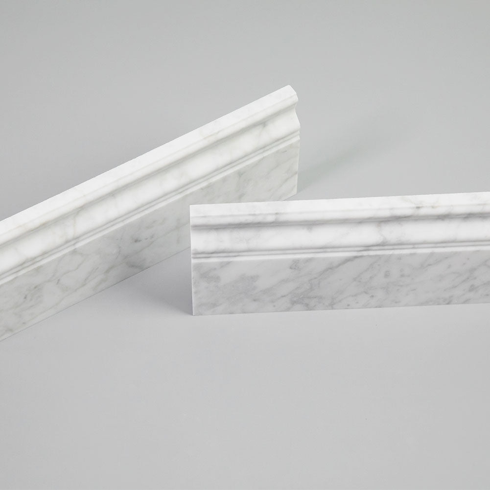 Bianco White Carrara Marble Baseboard Trim Molding Honed (4-Pack)