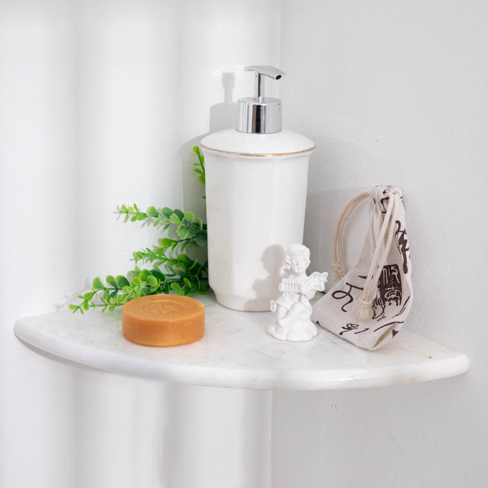 Creamy White Marble Corner Shower Shelf Polished Round Edge Pack of 1