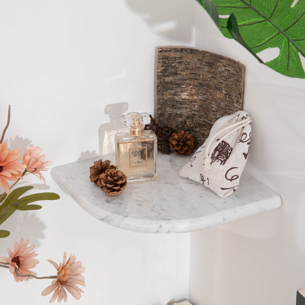 Carrara White Marble Corner Shelf Polished Round Edge Pack of 1