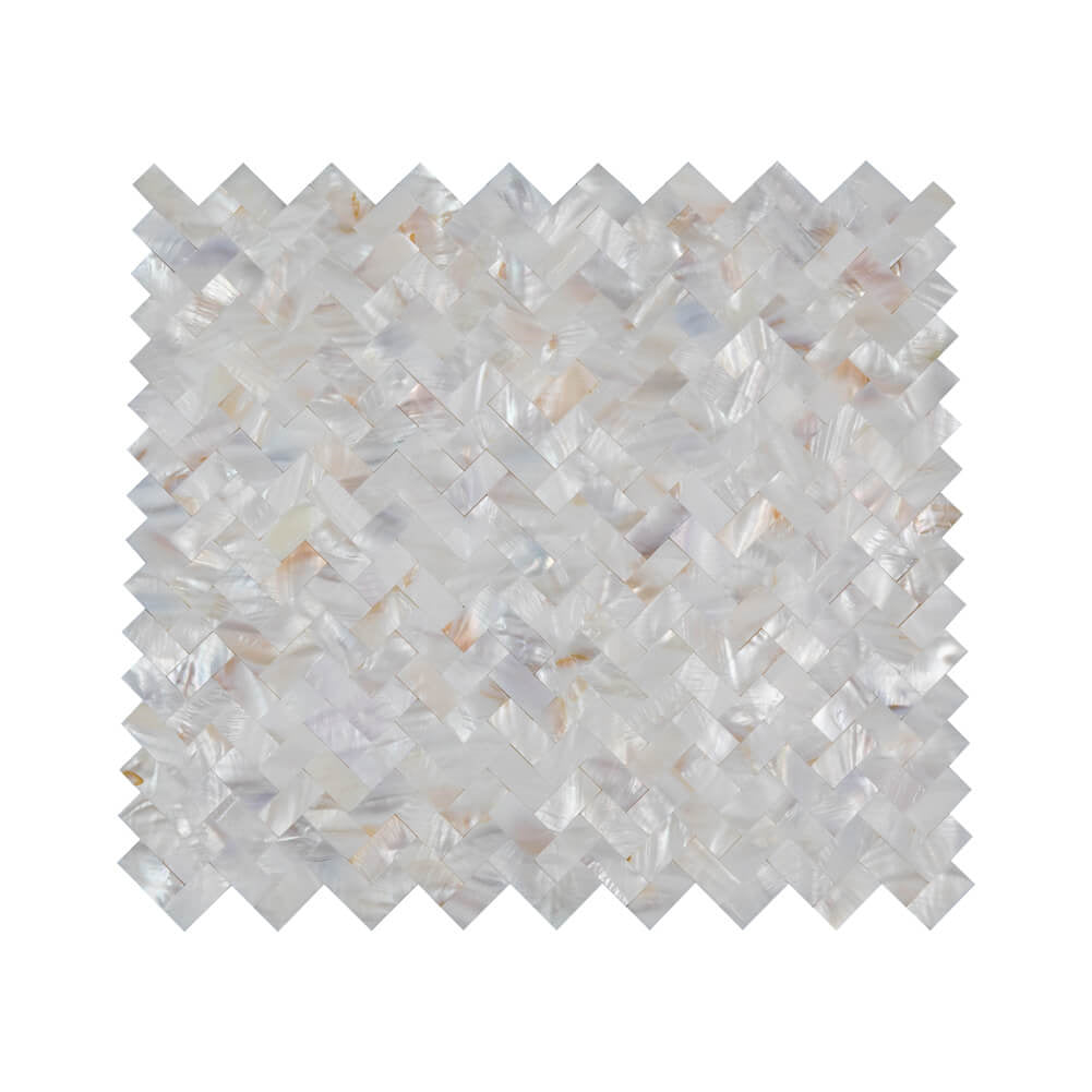 Genuine Mother of Pearl Oyster Herringbone Shell Mosaic Tile for Kitchen Backsplashes, Bathroom Walls, Spas, Pools by Vogue Tile