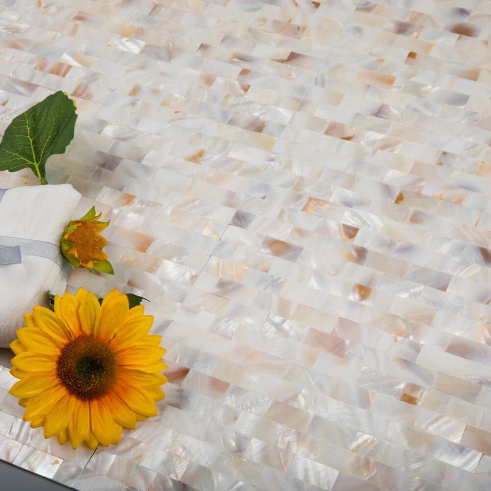 Peel and Stick Shell Backsplash Brick Mother of Pearl Mosaic 6-Pack