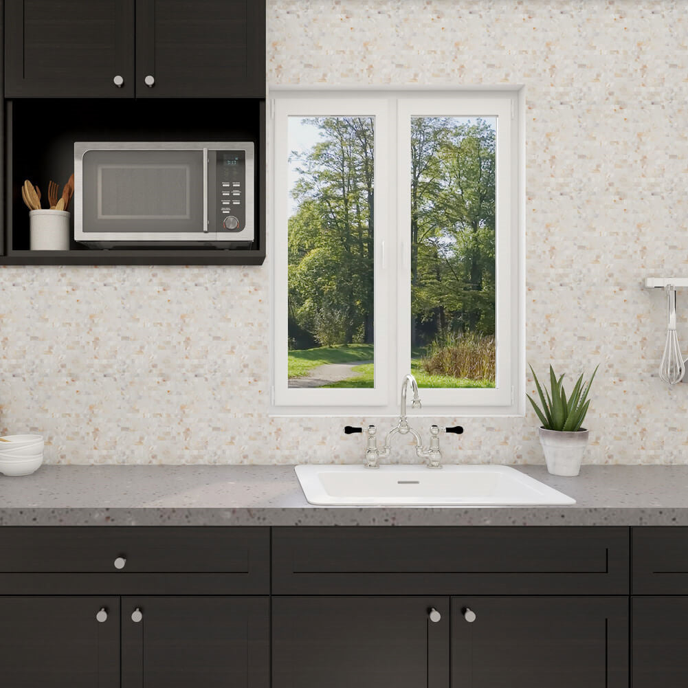 Peel and Stick Shell Backsplash Brick Mother of Pearl Mosaic 6-Pack