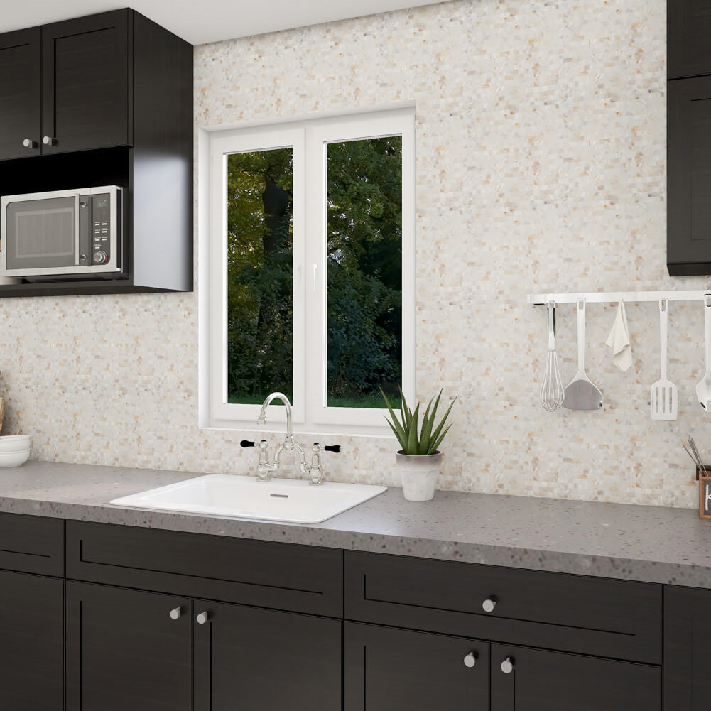 Peel and Stick Shell Backsplash Brick Mother of Pearl Mosaic 6-Pack