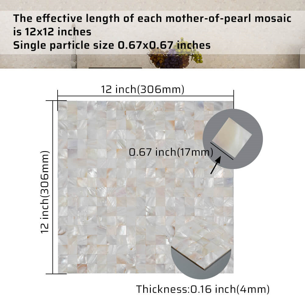 Peel and Stick Shell Backsplash Square Mother of Pearl Mosaic 6-Pack