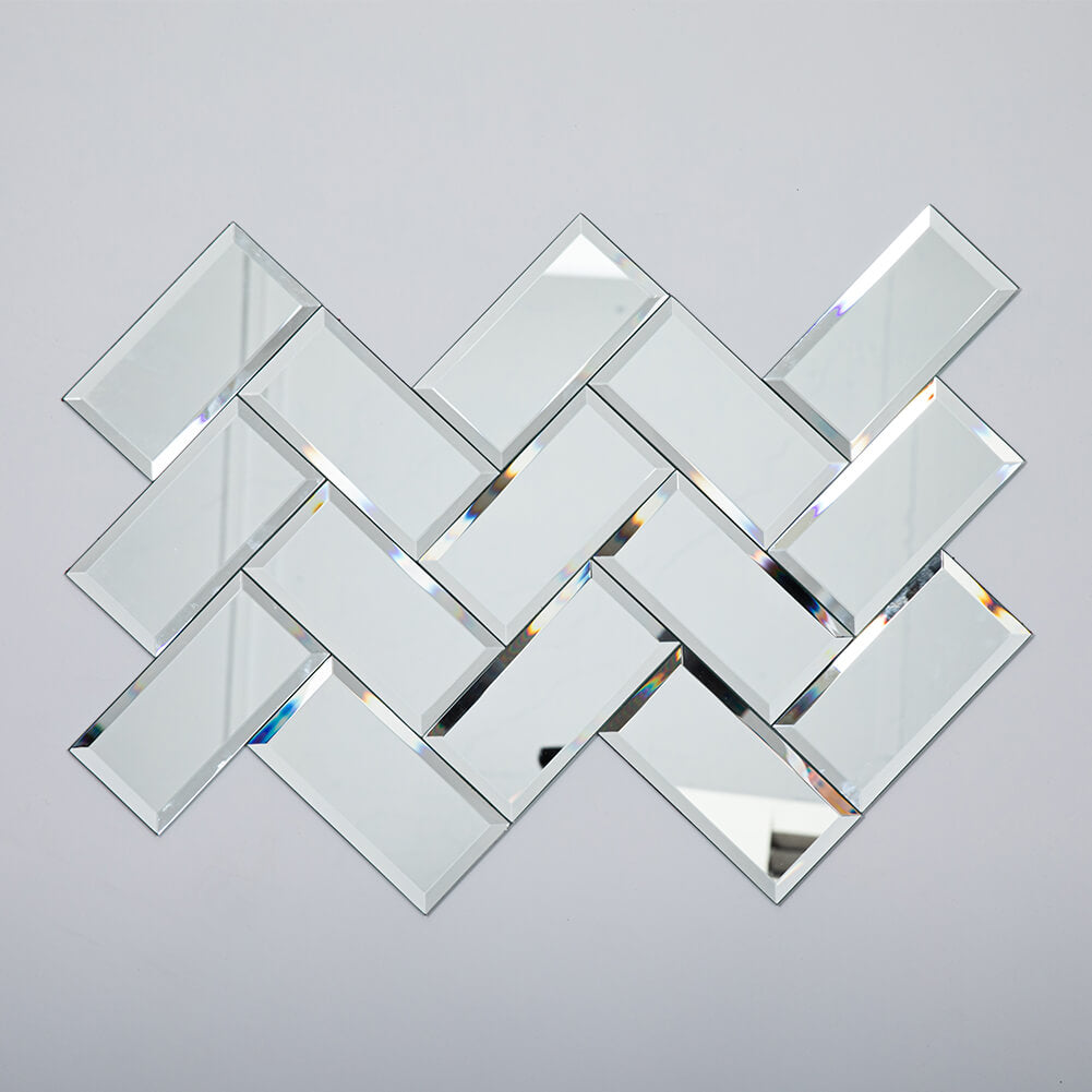 Mirror Glass Subway Tile, Peel and Stick, 3*6 inch, Silver, Beveled Edge, MT1