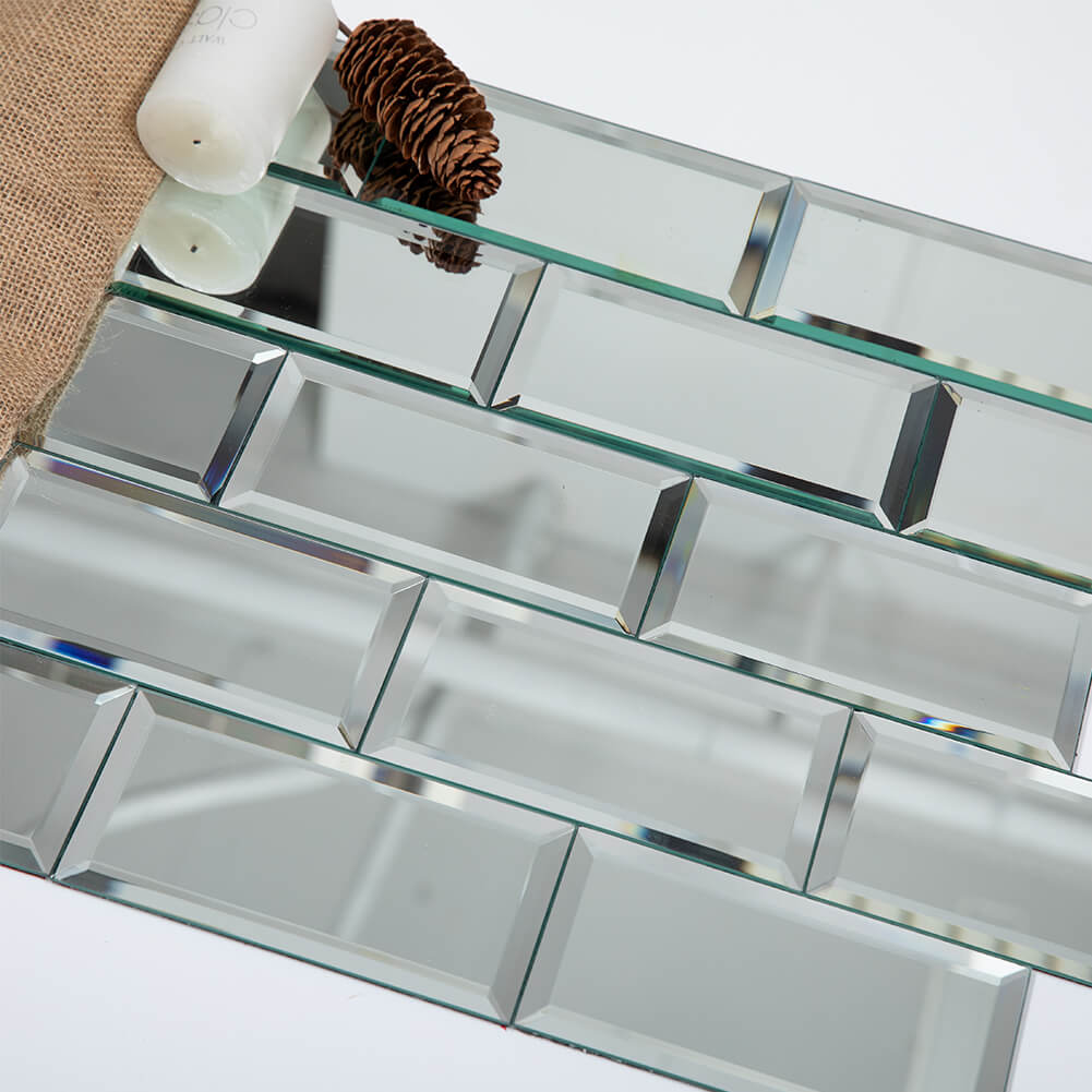 Mirror Glass Subway Tile, Peel and Stick, 3*6 inch, Silver, Beveled Edge, MT1