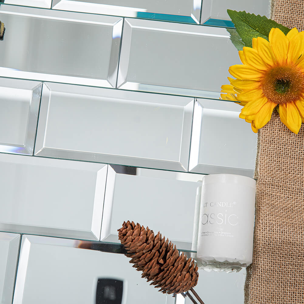 Mirror Glass Subway Tile, Peel and Stick, 3*6 inch, Silver, Beveled Edge, MT1