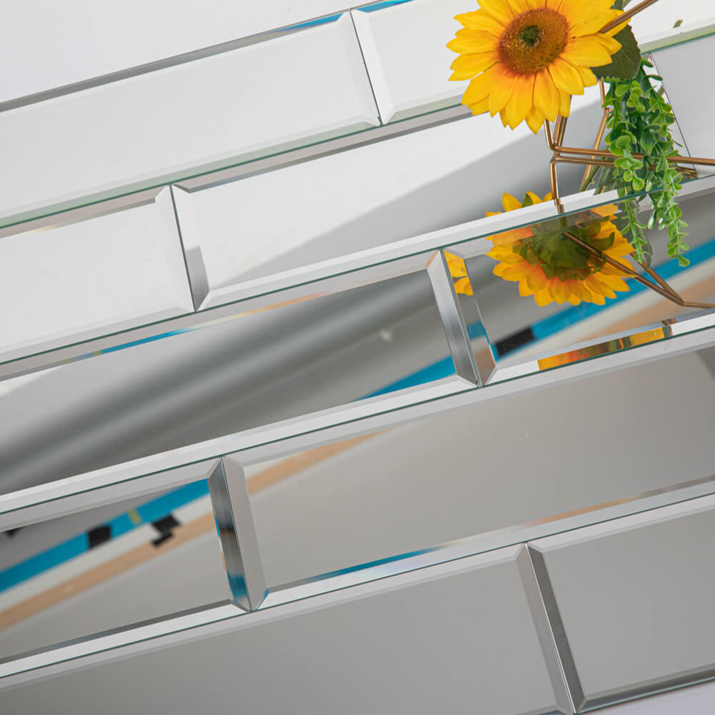 Mirror Glass Subway Tile, Peel and Stick, 4*12 inch, Silver, Beveled Edge, MT11