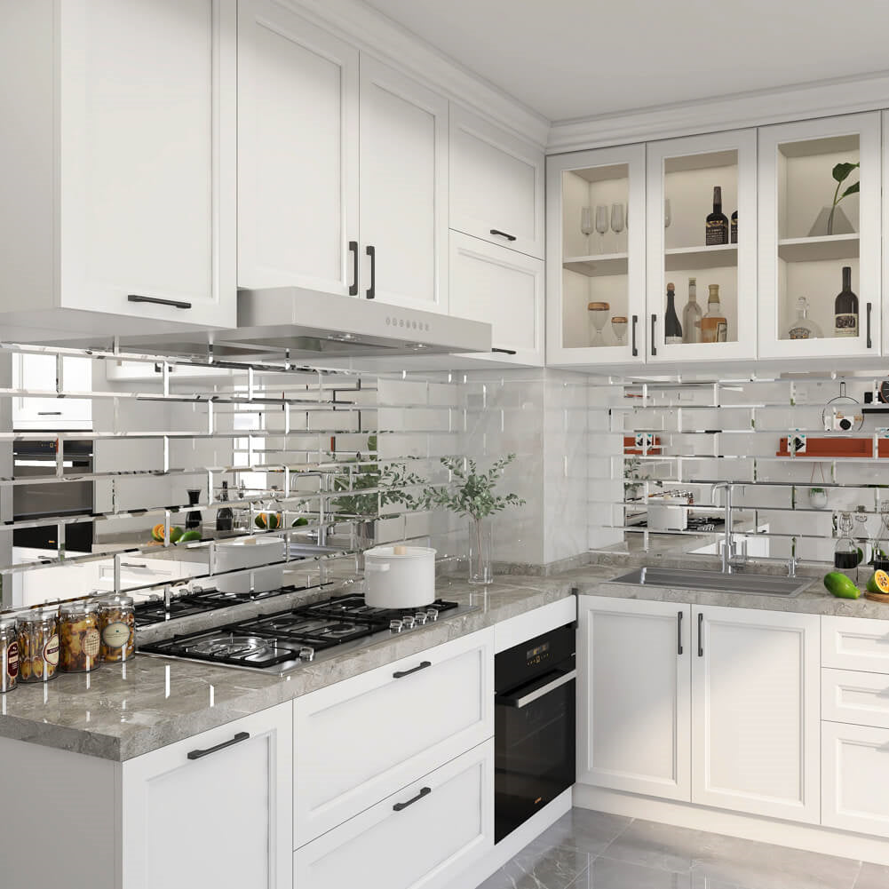 Mirror Glass Subway Tile, Peel and Stick, 4*12 inch, Silver, Beveled Edge, MT11