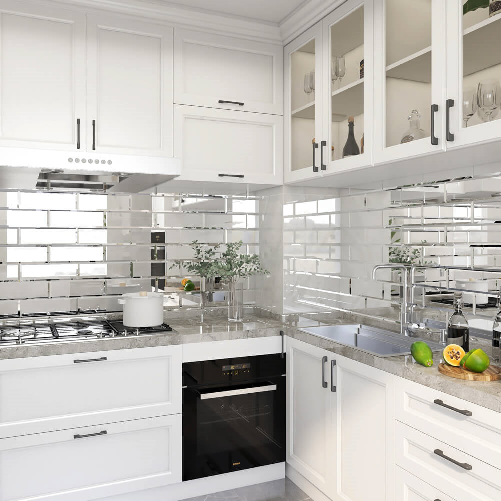 Mirror Glass Subway Tile, Peel and Stick, 4*12 inch, Silver, Beveled Edge, MT11