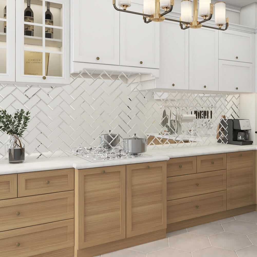 Mirror Glass Subway Tile, Peel and Stick, 4*8 inch, Silver, Beveled Edge, MT2