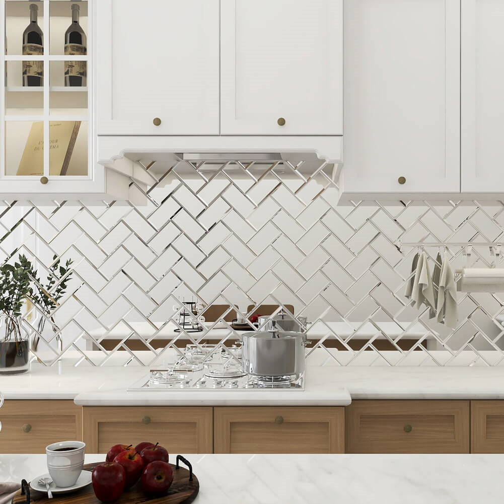 Mirror Glass Subway Tile, Peel and Stick, 4*8 inch, Silver, Beveled Edge, MT2