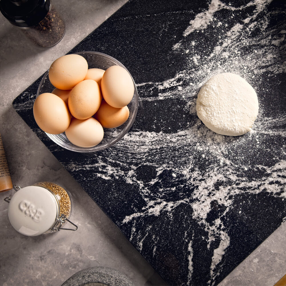 Black Marble Cutting Board with White Vein Slab 16x12x0.5 Inch