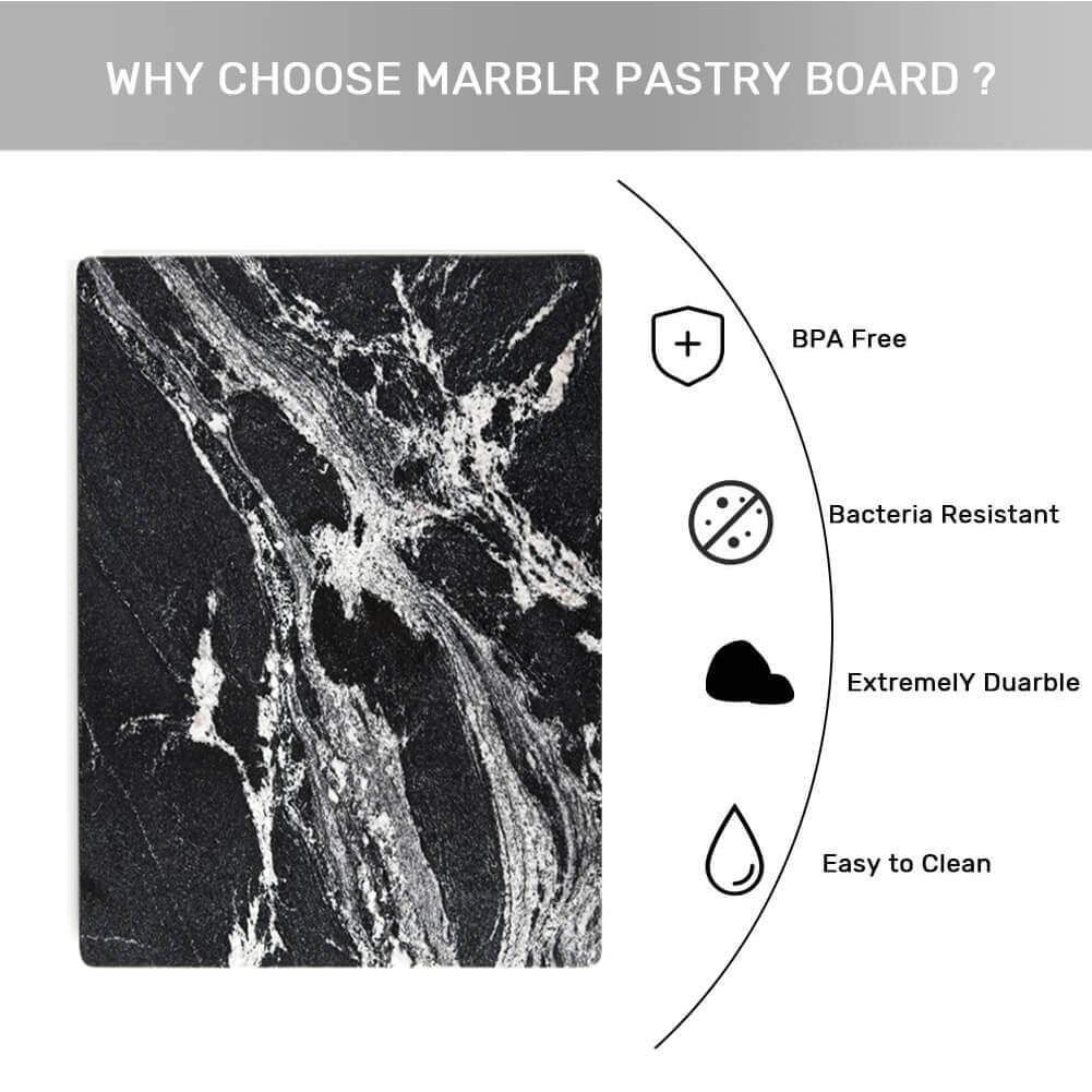 Black Marble Cutting Board with White Vein Slab 16x12x0.5 Inch